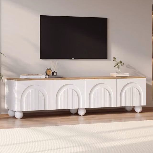 Mobile TV MODFU bianco con effetto legno in MDF per soggiorno L: 180 cm, P: 40 cm, H: 45 cm