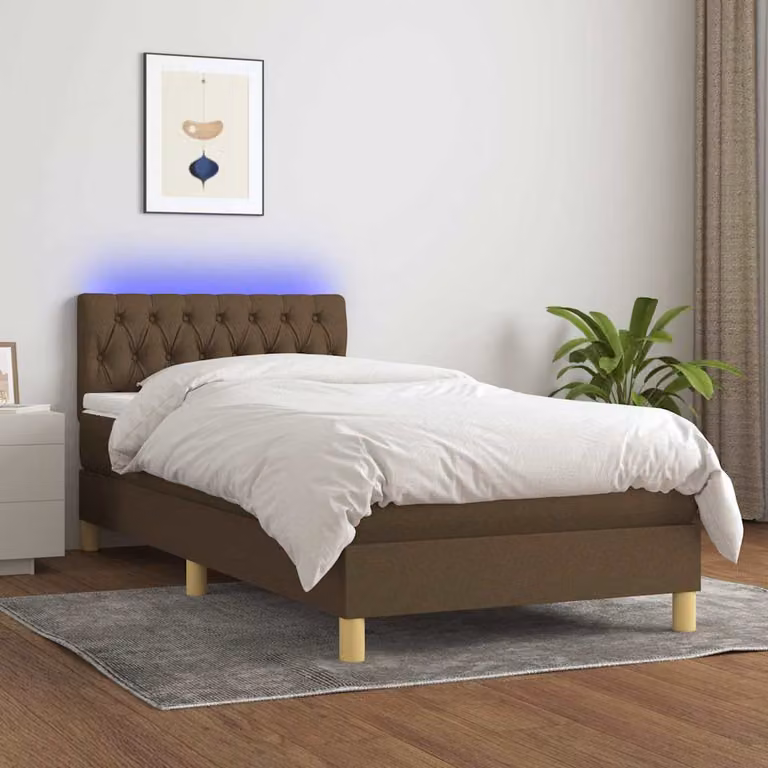 Letto Ibrido con Materasso e Illuminazione LED vidaXL in Tessuto Marrone Scuro L/P/H: 190 x 90 x 5 cm