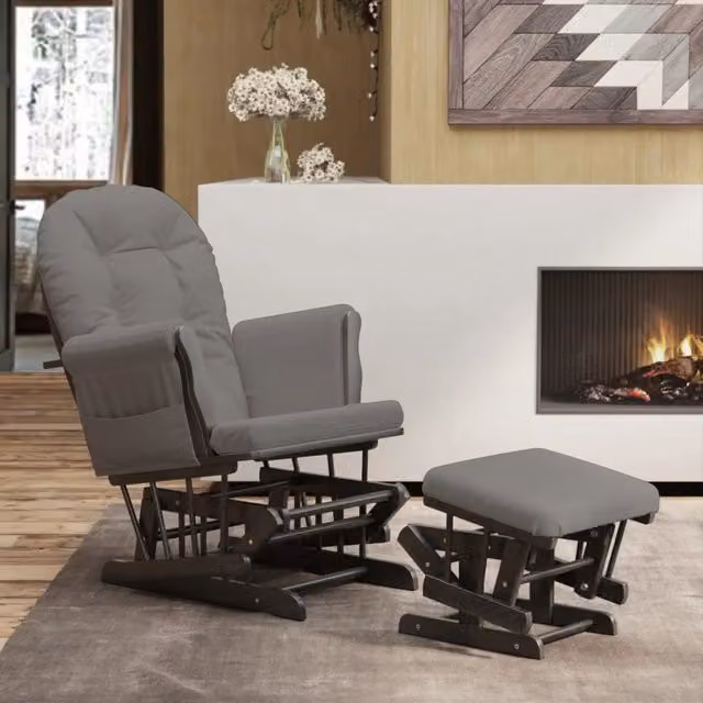 Poltrona Glider con Sgabello Grigio Scuro in Tessuto 351667