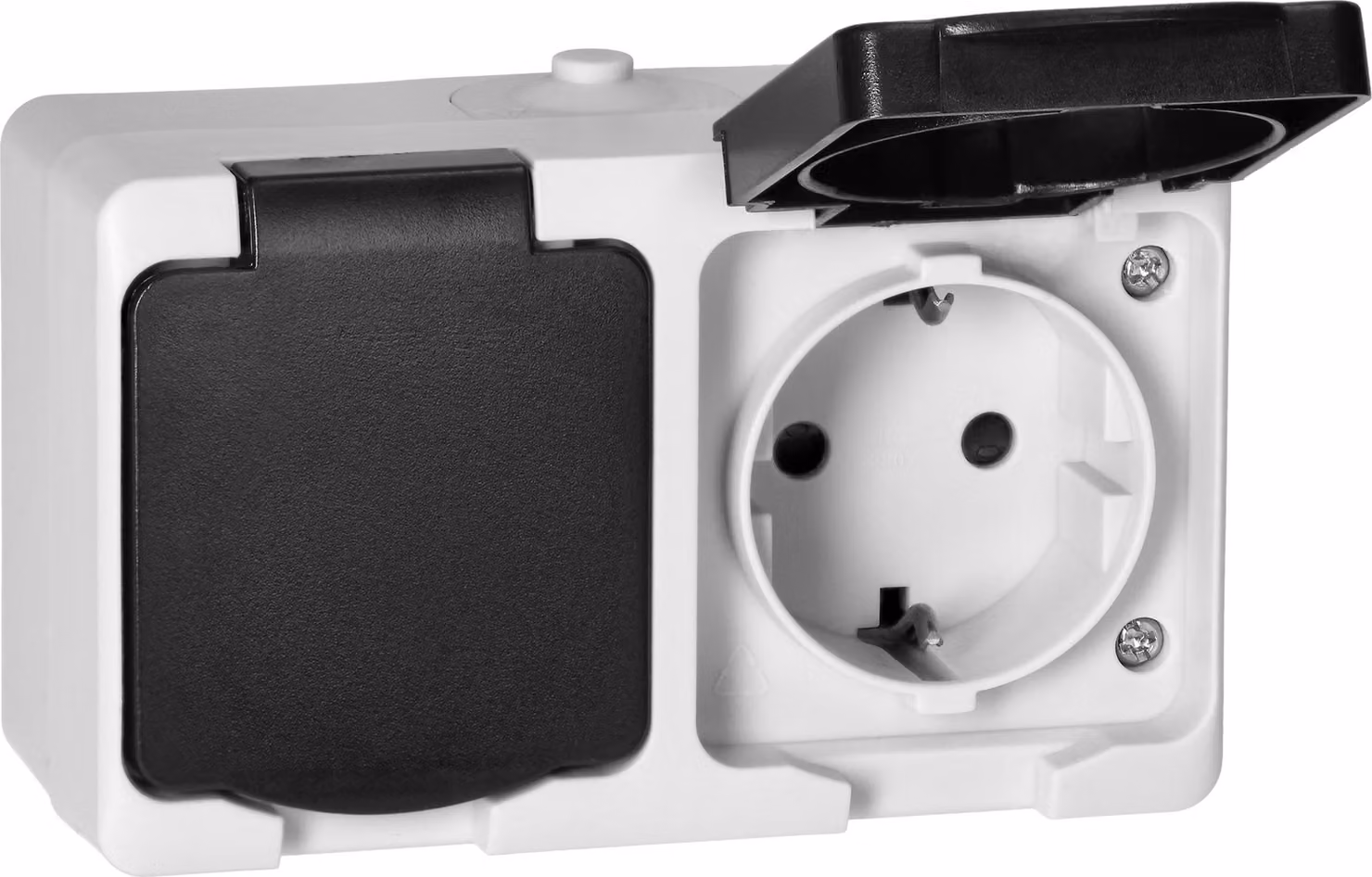 Doppia presa ermetica da superficie con sportello 2P+Z AQUATIC MINI IP54 ORNO Bianco-Nero