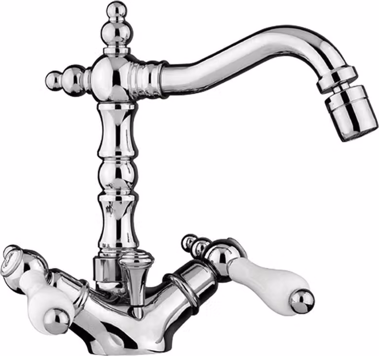 Miscelatore monoforo bidet Art Nouveau retrò per lavabo argento / bianco H. 21 cm - Accessori bagno nostalgici