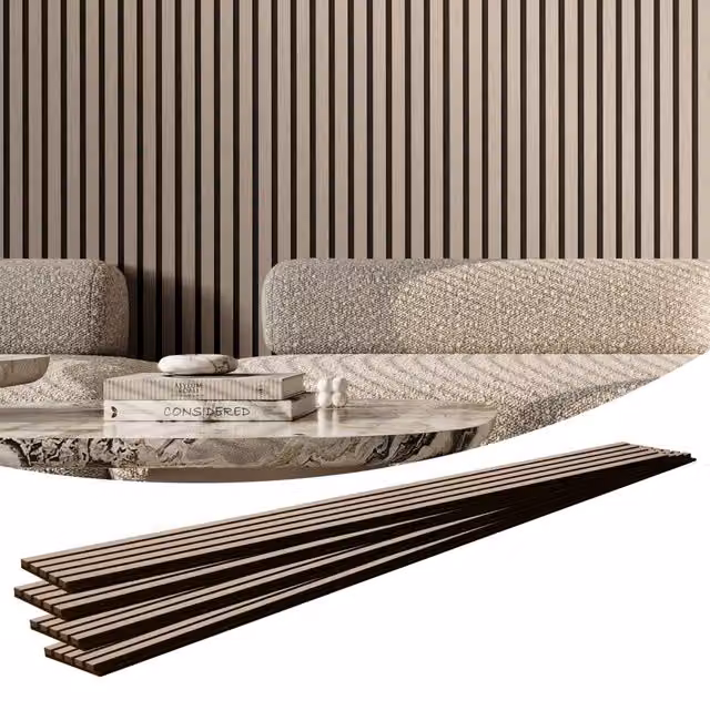 Set 4 Pannelli Acustici a Doghe in Legno MDF 2400x200x21mm Parete Interna, Rivestimento Decorativo Legno Argentato LYS30942402