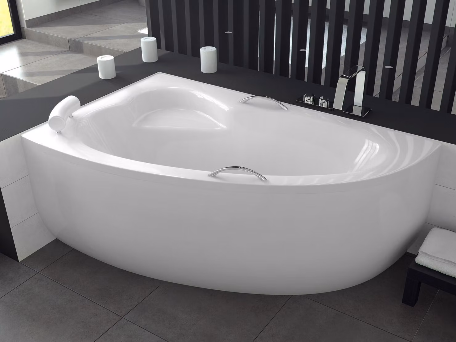 Vasca da bagno angolare 150x100 a sinistra con grembiule in acrilico, set di scarico e piedini GRATIS | set completo 4in1 originale sifone per vasca da bagno in acrilico | BADLAND NATALIA