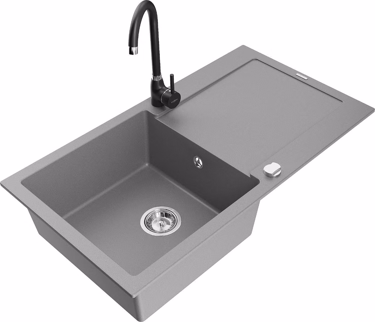 Mexen Leo lavello in granito 1-vasca con sgocciolatoio e miscelatore da cucina Telma, grigio - 6501-71-670200-70