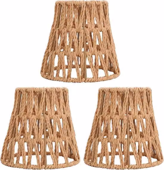 Set di 3 paralumi in rattan, stile boho, intrecciati a mano, color rosso, facili da montare, attacco E14