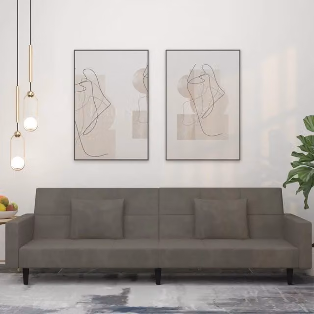 Divano Letto a 2 Posti con 2 Cuscini-Sofa Letto 2 Posti-Daybed Grigio Scuro in Velluto 350954