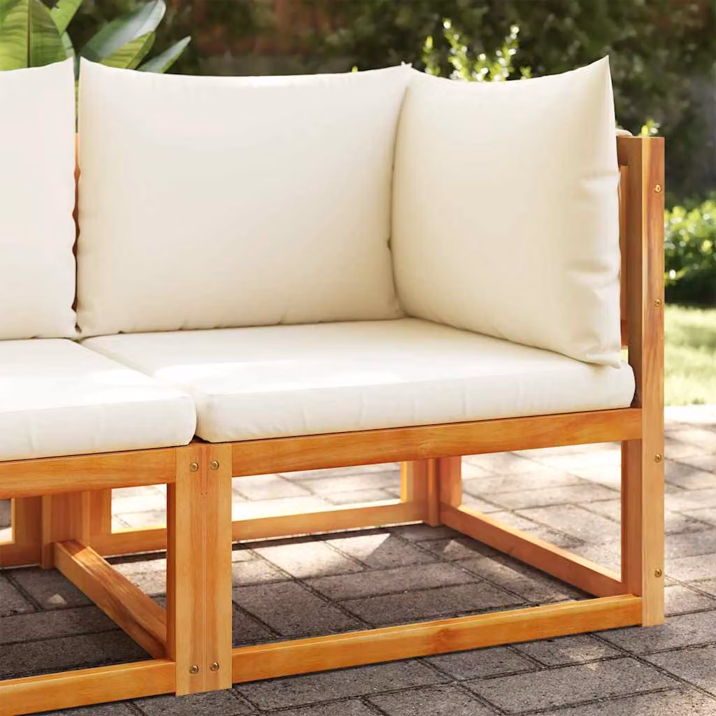 Divano da giardino angolare vidaXL in legno di acacia con cuscini beige e marroni
