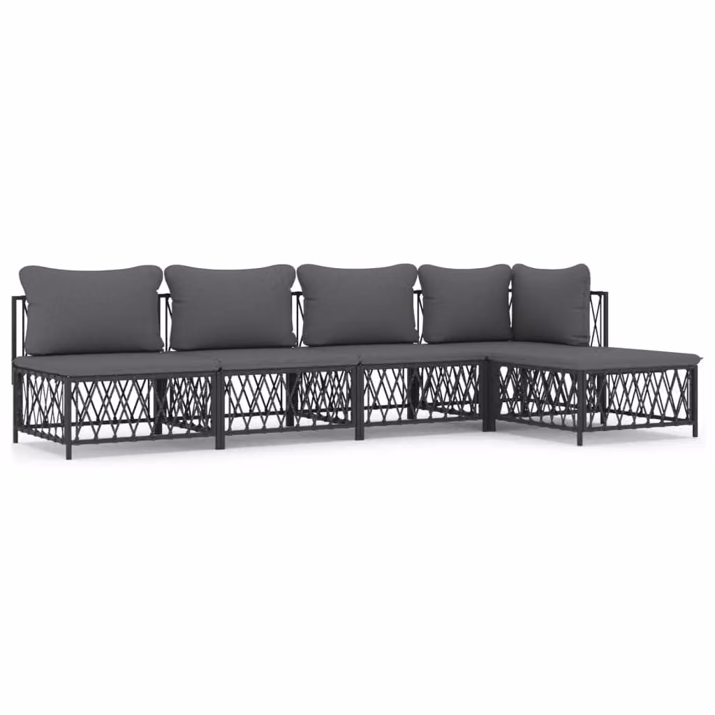 Set Salotto da Giardino 5 pz con Cuscini in Acciaio Antracite