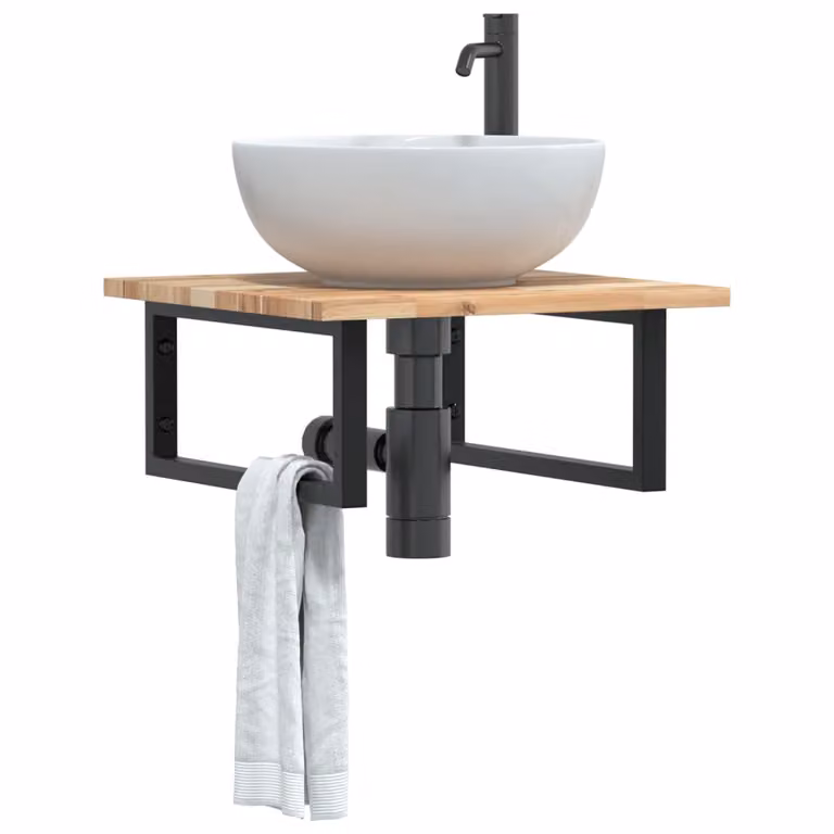 Ripiano a parete per lavabo vidaXL in legno di acacia e metallo nero e marrone L: 50 cm, P: 22 cm, H: 50 cm