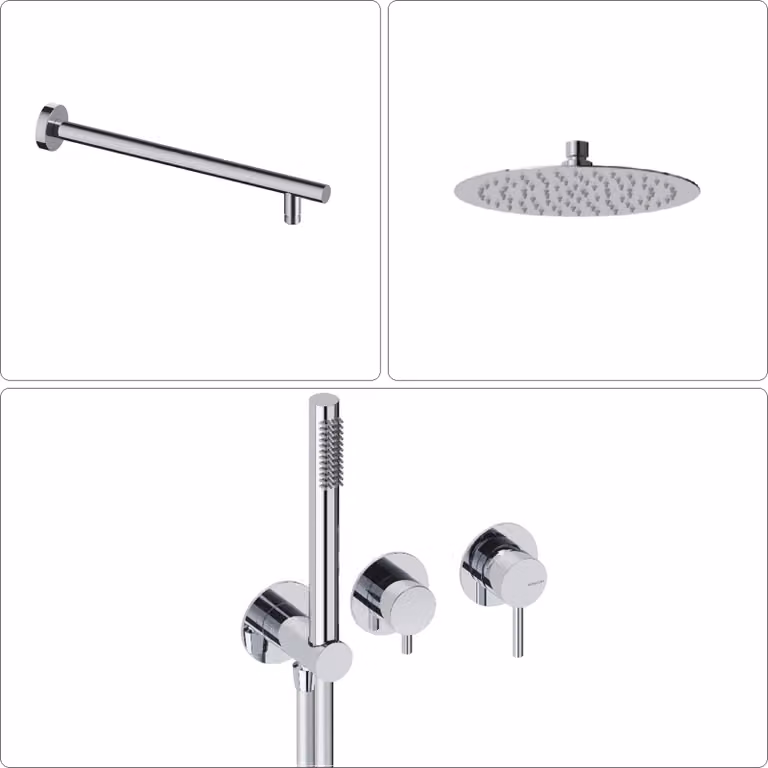 SANYCCES LOOP Miscelatore monocomando da incasso con deviatore, doccetta e flessibile + braccio doccia e soffione doccia a pioggia, cromato