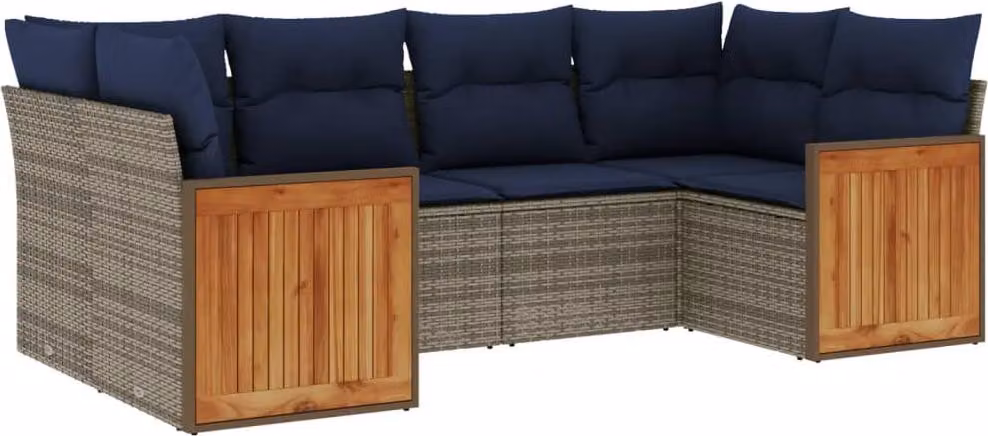 Set Divani da Giardino 6 pz con Cuscini Grigio in Polyrattan