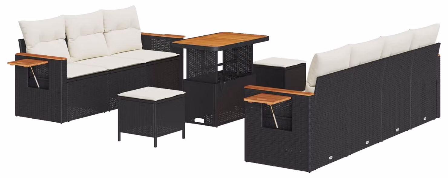 Set Divano da Giardino 10 pcs Nero polyrattan
