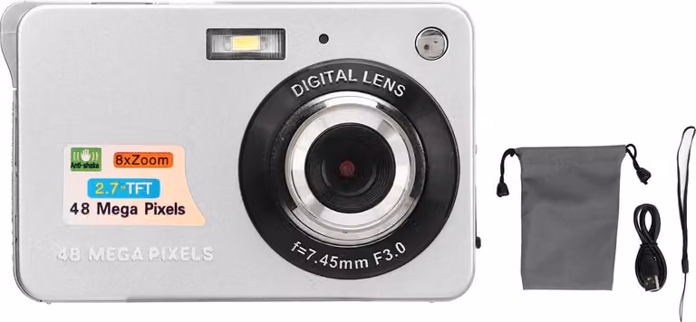 fotocamera digitale 4K 48MP Display LCD da 2,7 pollici Zoom 8x Anti Shake Vlogging per fotografia Scatti continui Argento
