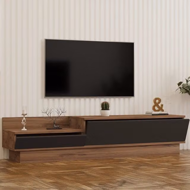 Mobile porta TV Persico DMORA con 2 ante, colore nero antracite e finitura legno, L 160 cm x P 35 cm x H 35 cm – 1