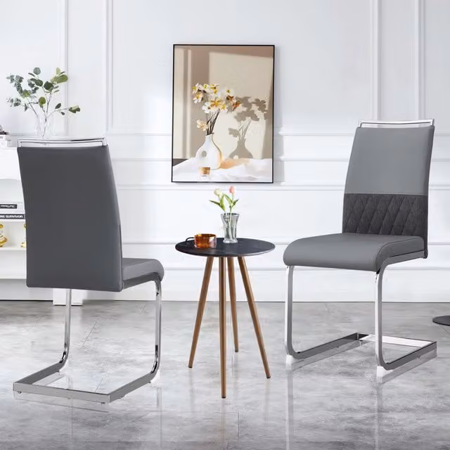 Sedia da pranzo ergonomica OKWISH in lino e similpelle grigia con struttura in metallo 42 x 45 cm – 1