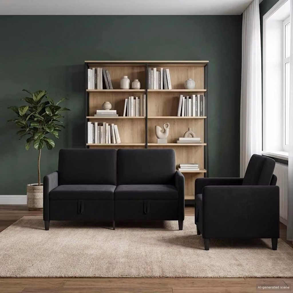 Set di 2 divani moderni vidaXL con contenitore nero in tessuto con seduta sollevabile per il tuo soggiorno