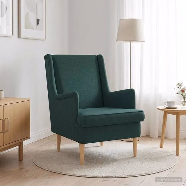 Poltrona Lounge Moderna in Tessuto Verde con Braccioli e Struttura in Legno e Metallo L/P/H: 79 x 62 x 90 cm