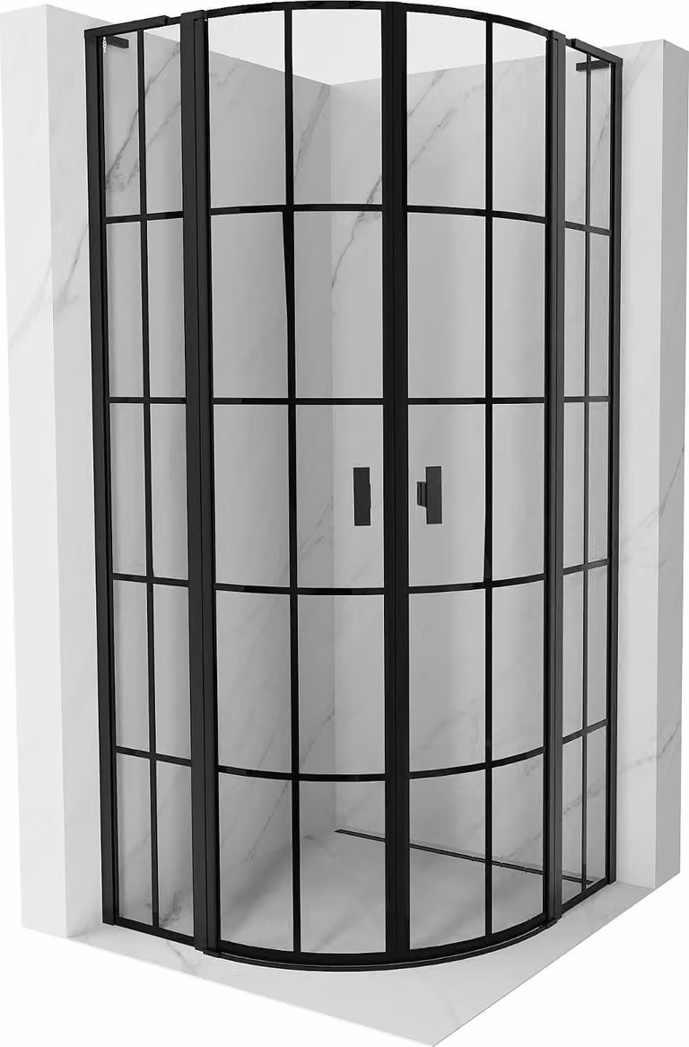 Mexen Mist L cabina doccia semicircolare a battente 80 x 80 cm, griglia nera, nero - 8A32L-080-080-70-77