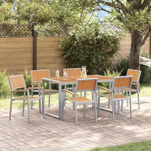 Set da Pranzo per Giardino 7 pz Grigio Legno di Acacia Massello 3284368