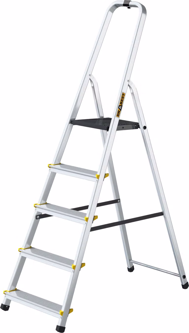 Drabest | Scala Multiuso in Alluminio 5 Gradini con Ganci - Sgabello Trasformabile 150 kg
