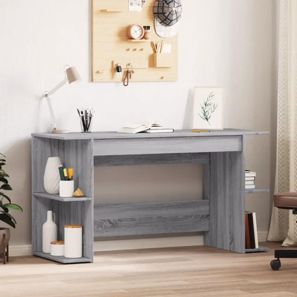 Scrivania moderna rettangolare in MDF grigio opaco L: 140 cm, P: 50 cm, H: 75 cm – 2