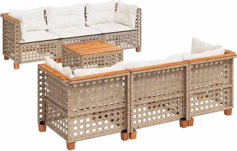 Set Divani da Giardino 7 pz con Cuscini Beige in Polyrattan