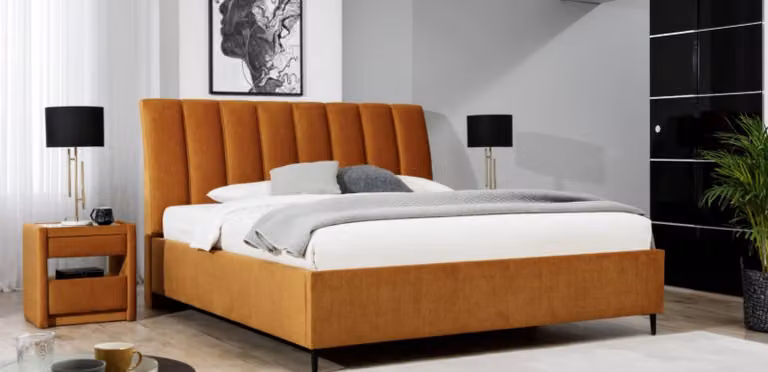 Bett Orange Schlafzimmer Polster Möbel Textil Design Hotel Moderner Stil Betten