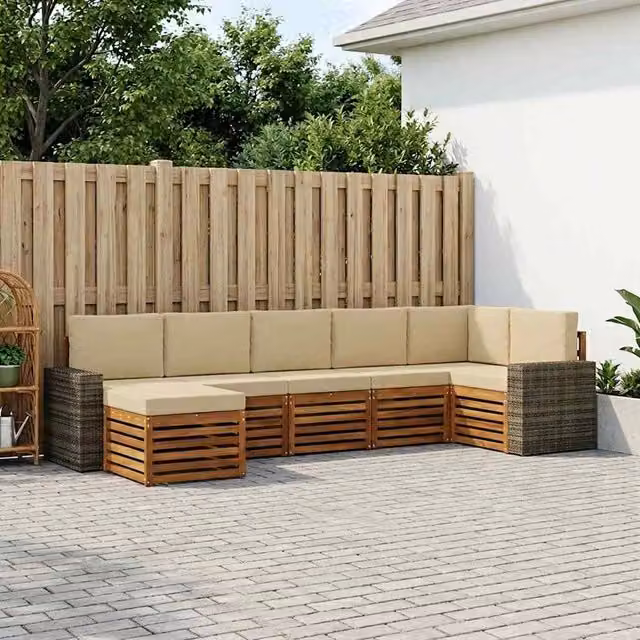 Set di divani da esterno 7 pz Naturale e Beige 3384639