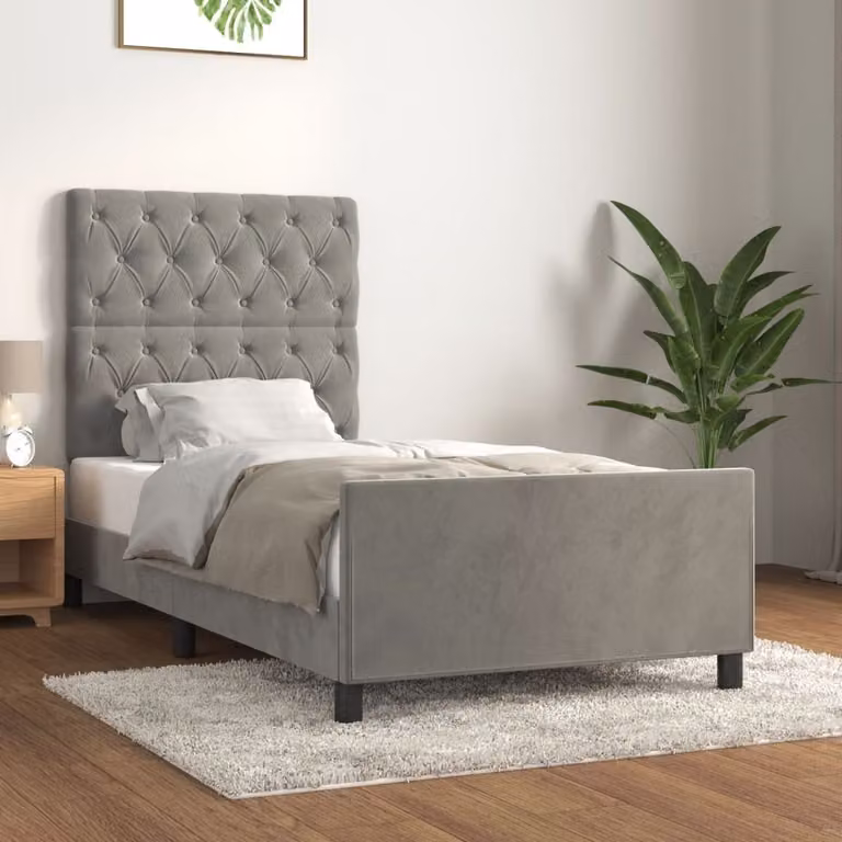 The Living Store Struttura letto con testiera in velluto grigio chiaro 80x200 cm