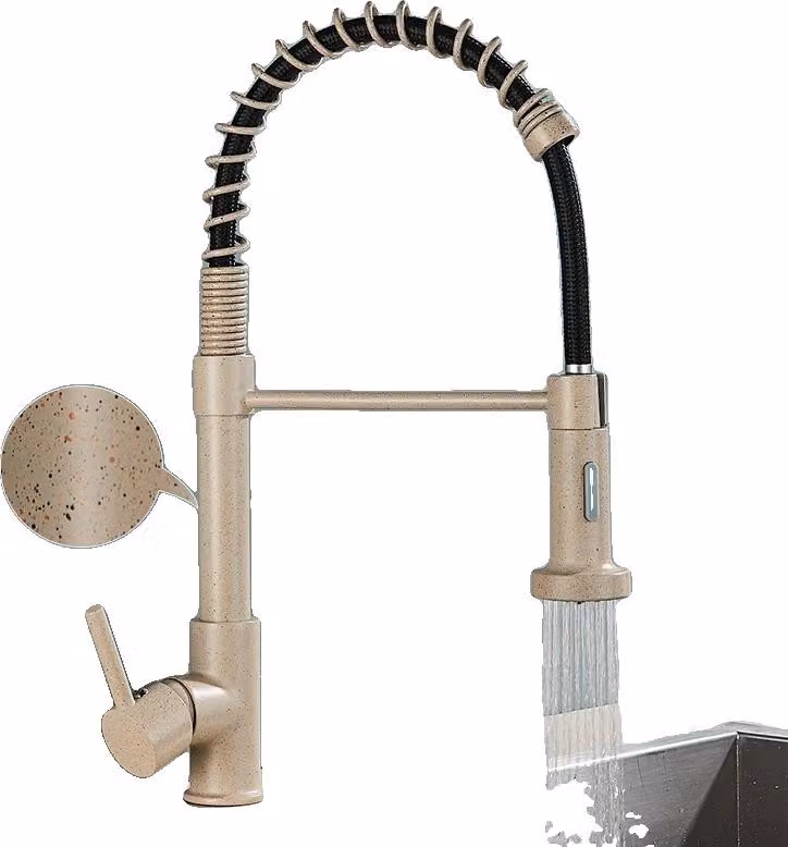 Rubinetto da cucina, oro spazzolato, estensibile, beige a pois