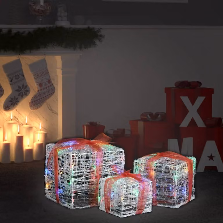 The Living Store Scatole regalo a LED 3 pz. Decorazione natalizia multicolore