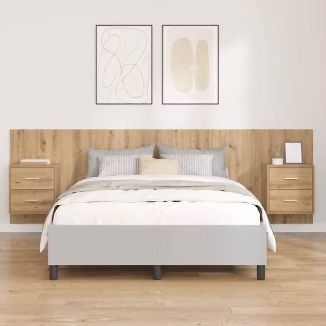 Set di 3 Testiere con Comodini Integrati vidaXL in Legno Rovere Marrone Moderno – 1