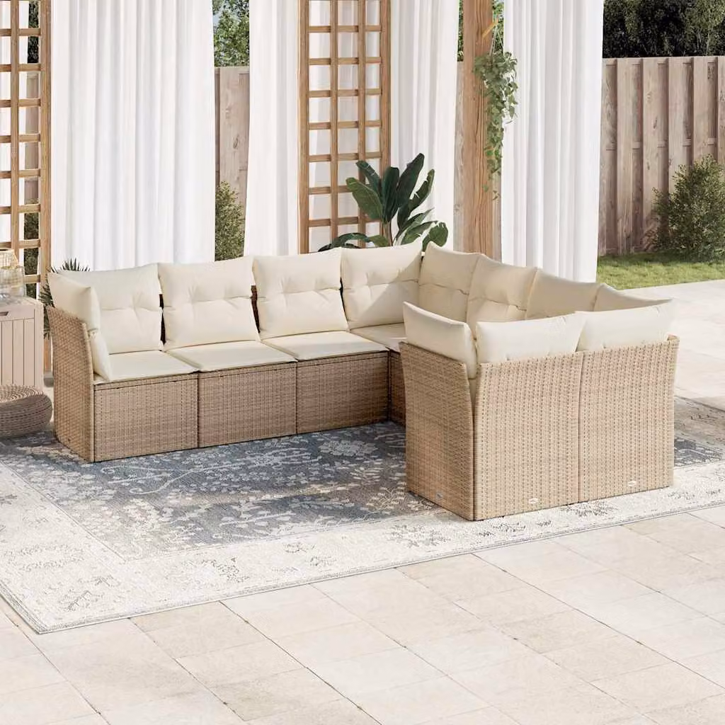 vidaXL Set Divano da Giardino a L 8 pz con Cuscini Beige e Struttura in Metallo