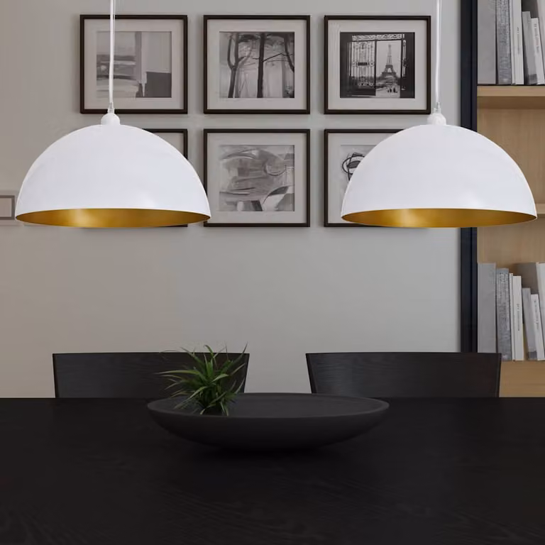 Set di 2 lampade a sospensione vidaXL in metallo, design moderno a cupola, colore bianco e oro, con altezza regolabile e attacco E27