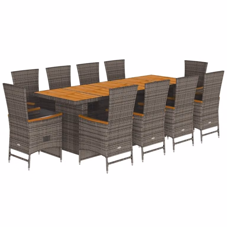 Set da Pranzo da Giardino 11pz con Cuscini in Polyrattan Grigio