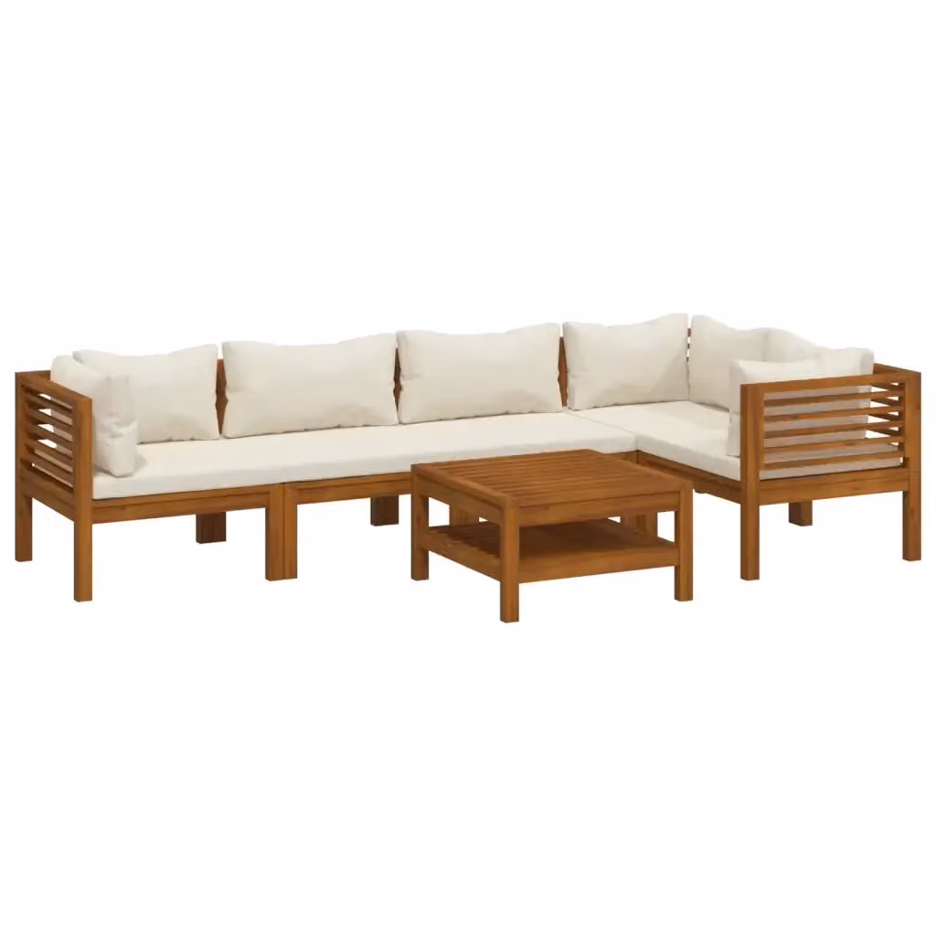 Set da giardino moderno vidaXL composto da 6 pezzi in legno di acacia con cuscini beige e tavolino da caffè coordinato – 2