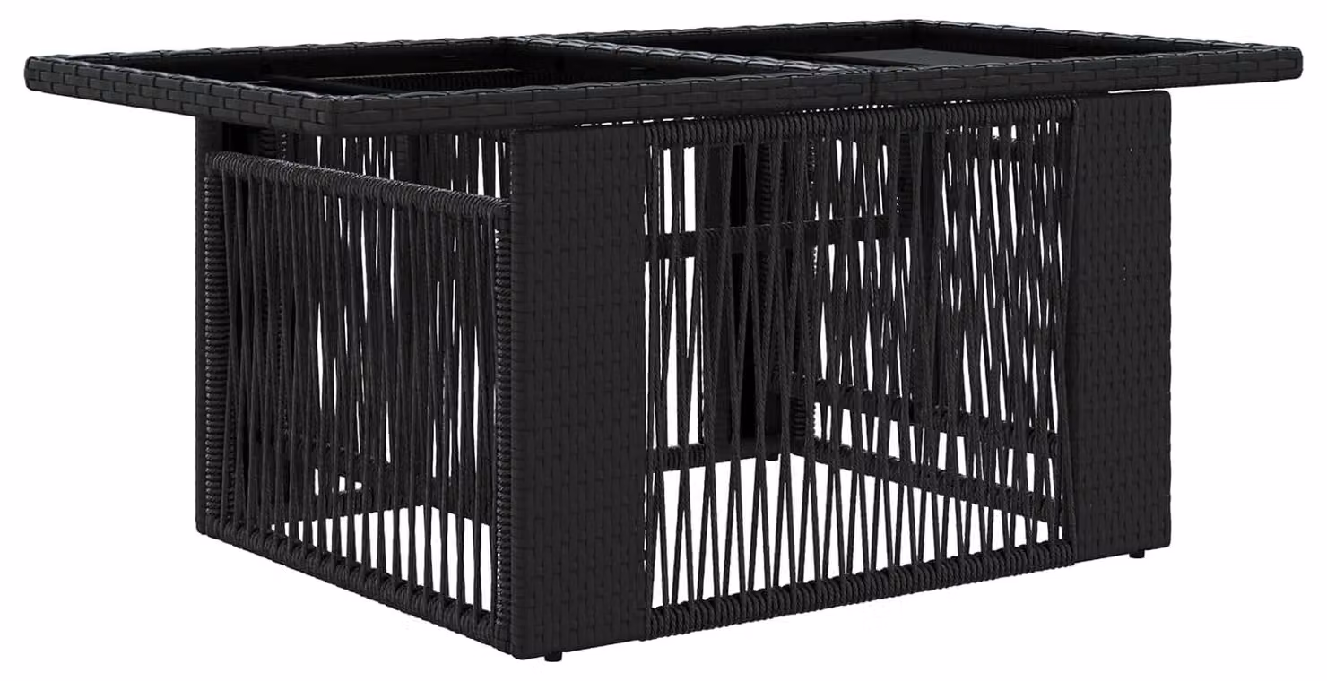 Tavolo da Giardino Nero 100 x 55 x 37 cm Rattan PE e Vetro