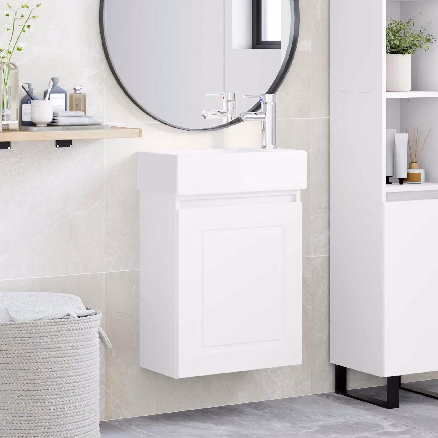 Mobile bagno moderno vidaXL con rubinetto Bianco L: 45,5 cm, P: 22,5 cm, H: 84 cm