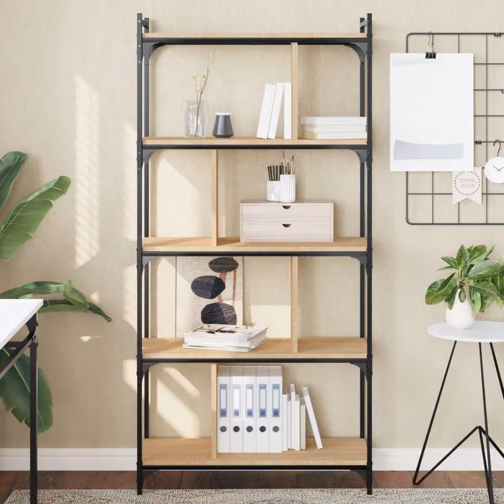 Libreria vidaXL in stile industriale con 5 ripiani, Rovere Sonoma e metallo, L: 76 cm, P: 32 cm, H: 158 cm