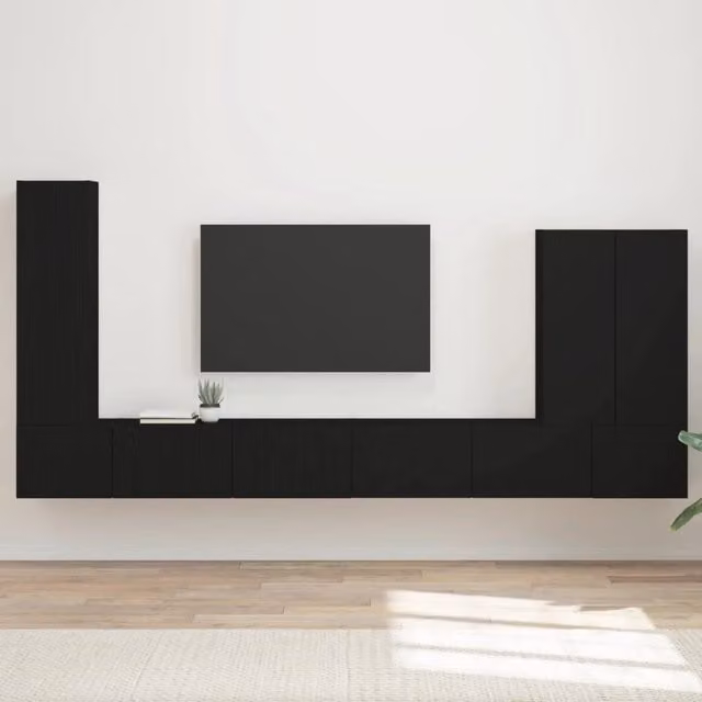 Set di Mobiletto da TV a Parete 6 pz Nero 3408953