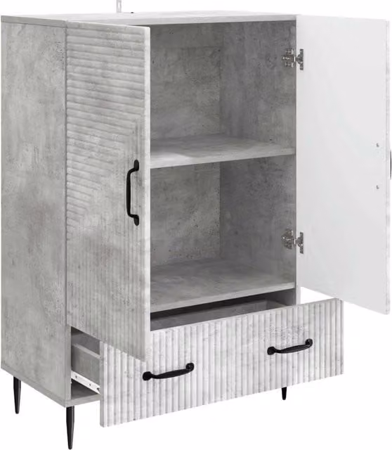 Credenza moderna in legno MDF e metallo Grigio Cemento L: 66 cm, P: 34,5 cm, H: 95 cm