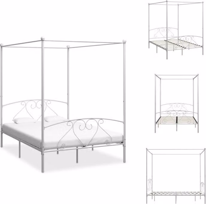 vidaXL Struttura letto a baldacchino in metallo bianco 160 x 200 cm - Letti e strutture letto