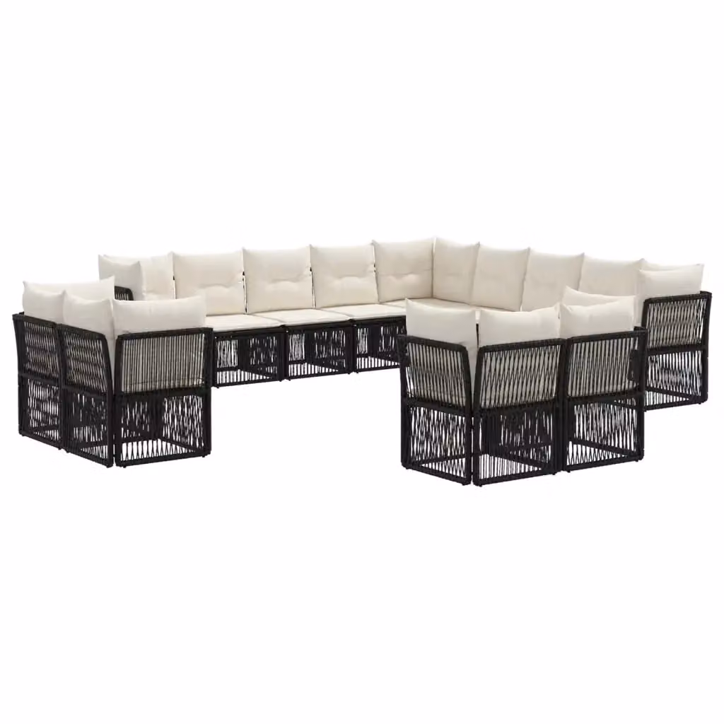 Set Divano da Giardino vidaXL a forma a U in Polyrattan Nero con Cuscini e Rivestimenti Rimovibili – 2