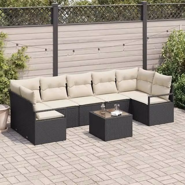 Set di divani 8 pz 7-Numero di posti Nero e Crema polyrattan 3346297
