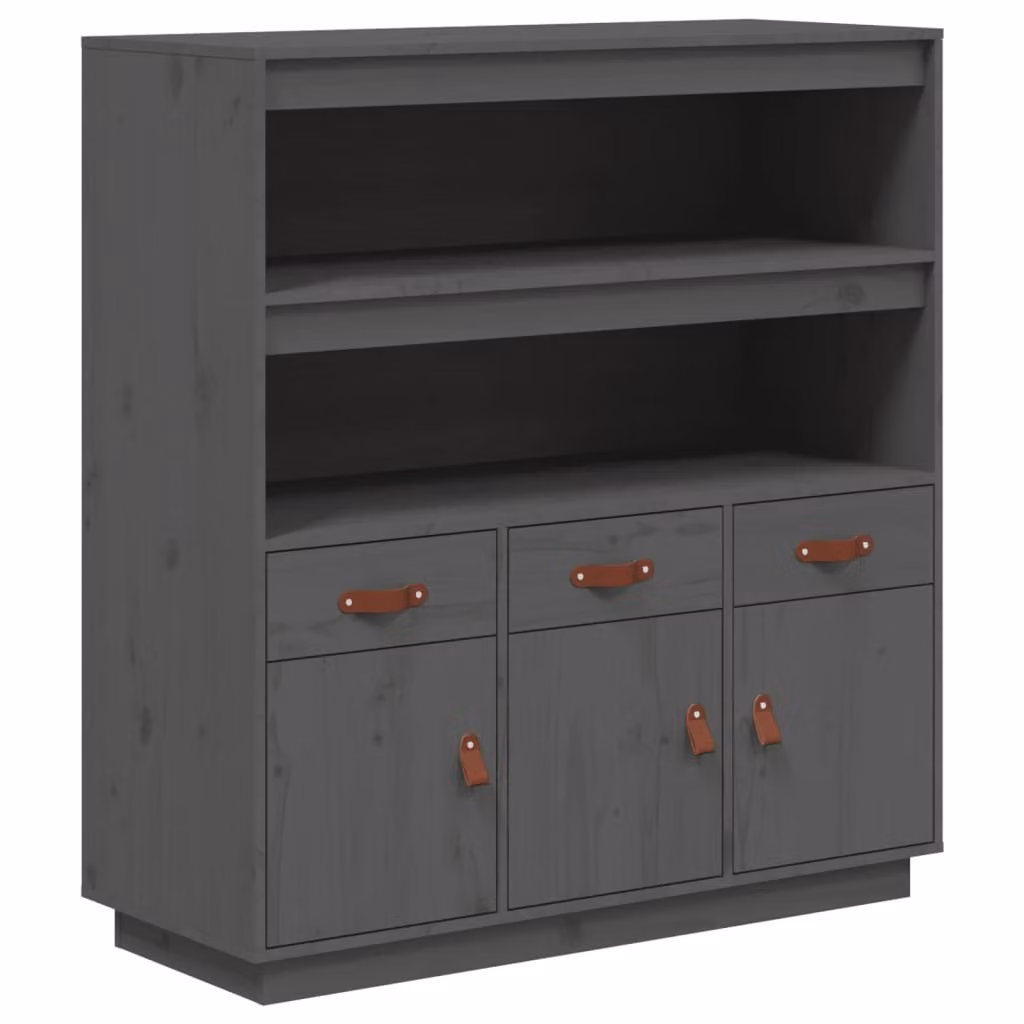 Credenza Grigia 100x40x108,5 cm in Legno Massello di Pino