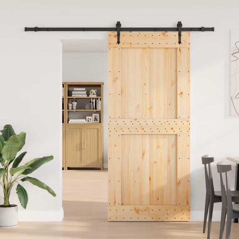 Porta scorrevole moderna vidaXL NARVIK in legno e acciaio, colore Naturale e Nero, L: 100 cm, H: 210 cm