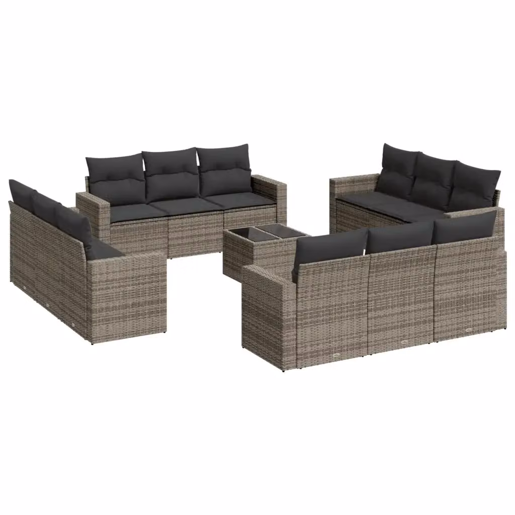 vidaXL Set Divani da Giardino 13 pz con Cuscini Grigio in Polyrattan e Struttura in Metallo – 2