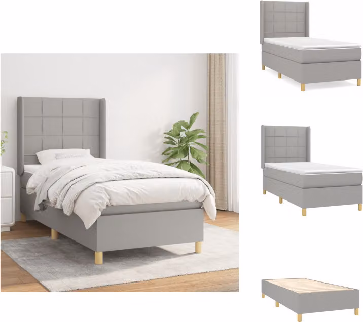 vidaXL Letto a molle con materasso grigio chiaro 90x190 cm in tessuto - Letti & strutture letto