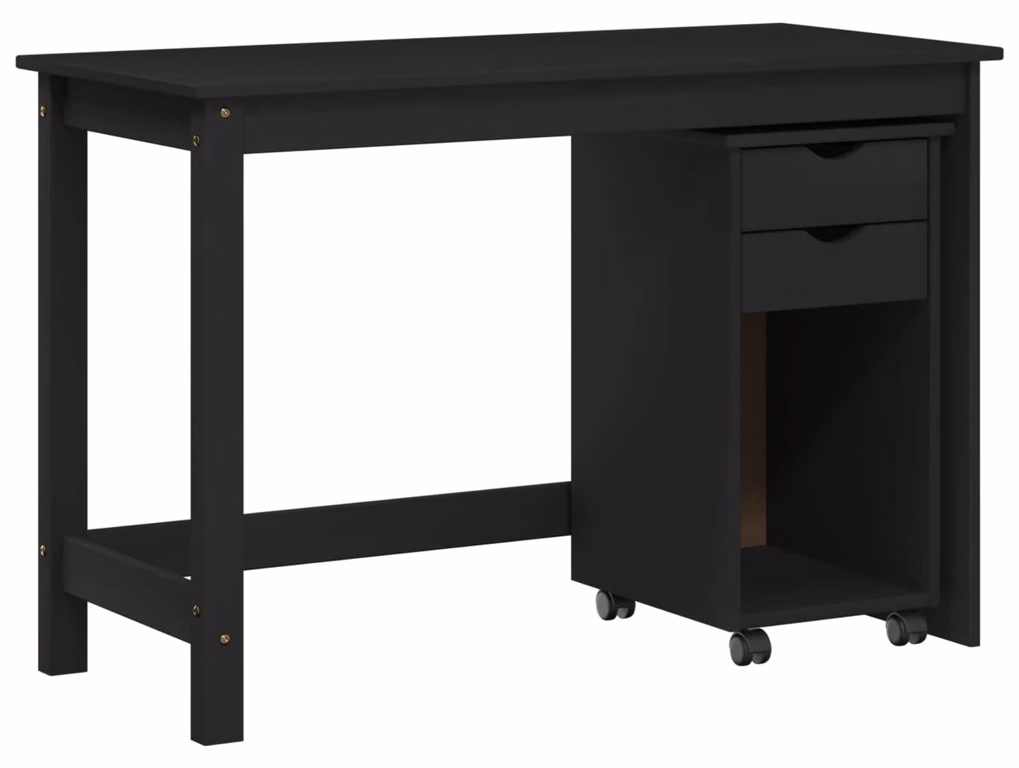 Set di due mobili per scrivania, colore nero, in legno massello di pino