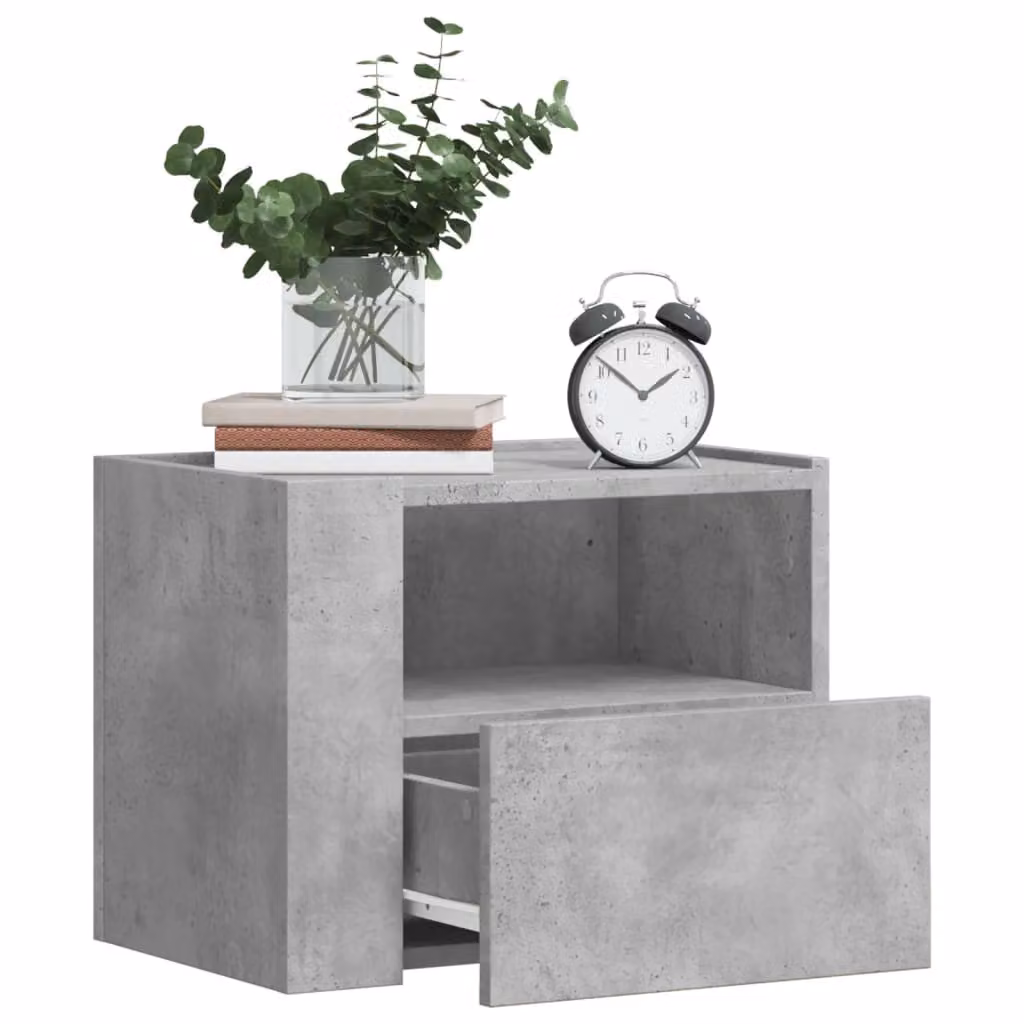 Set di 2 comodini da muro vidaXL in stile moderno, colore grigio cemento, L 45 cm x P 30 cm x H 35 cm